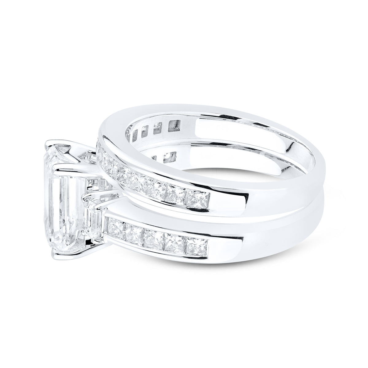 14KT WHITE GOLD 3.29 CTW Emerald Shape LAB DIAMOND BRIDAL SET