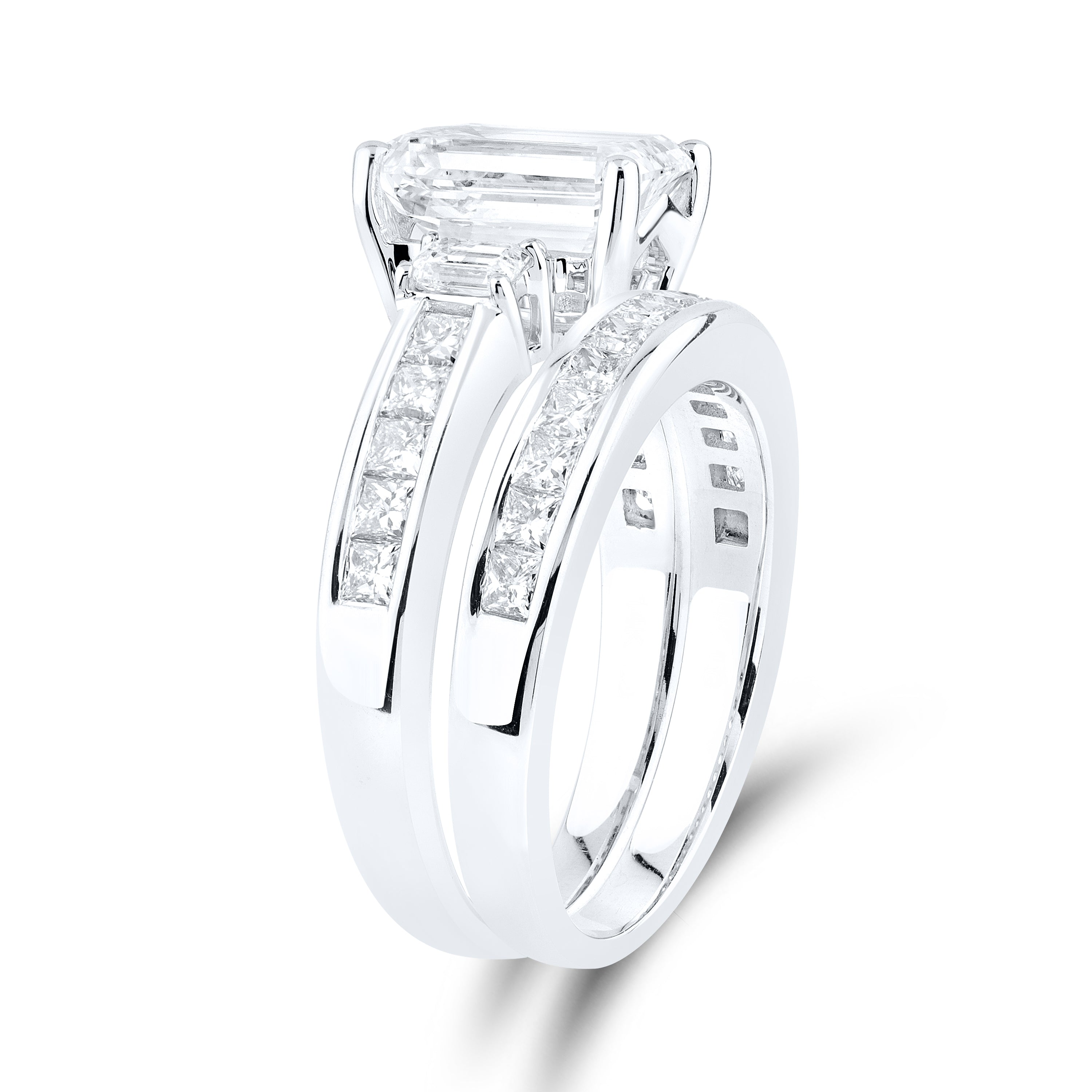 14KT WHITE GOLD 3.29 CTW Emerald Shape LAB DIAMOND BRIDAL SET