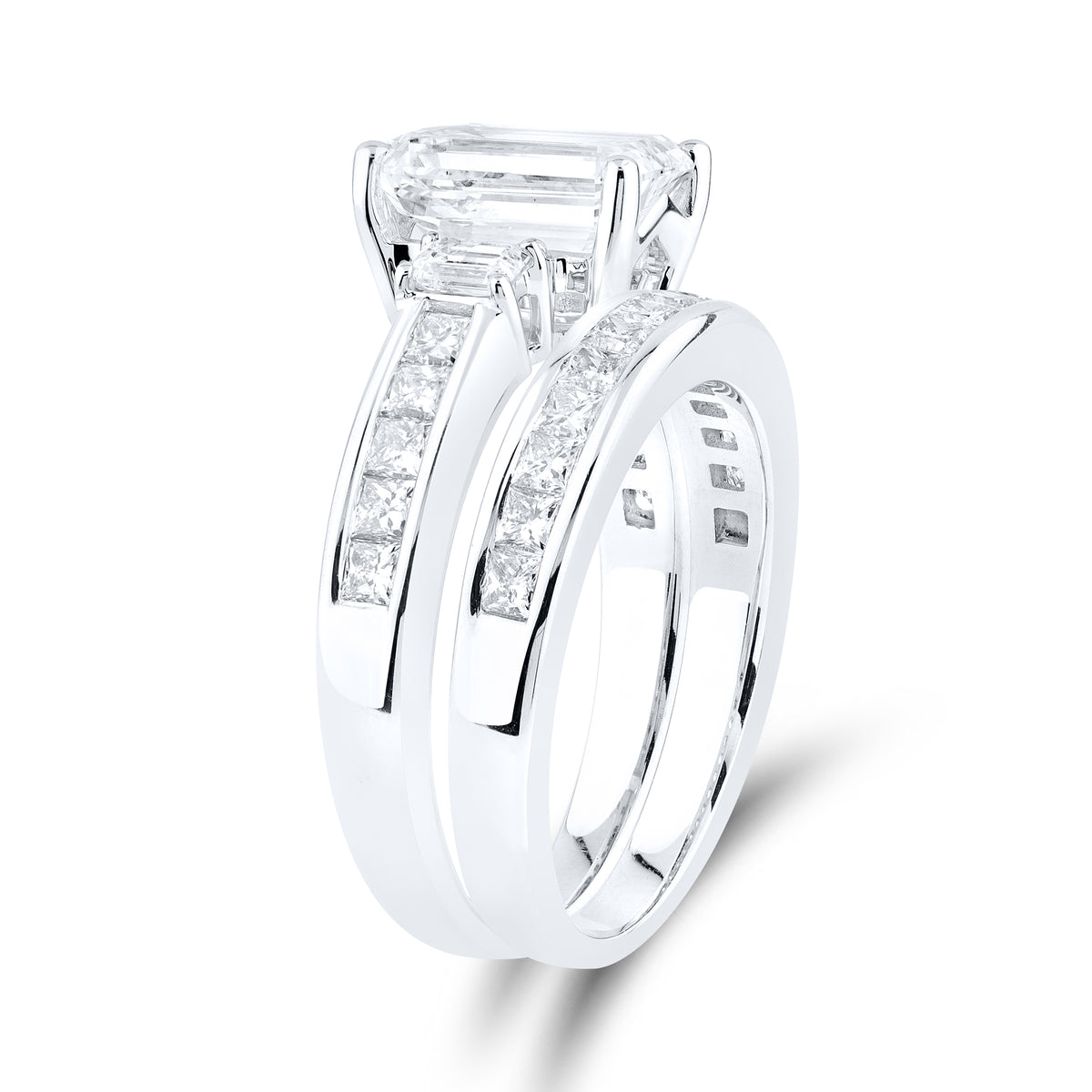 14KT WHITE GOLD 3.29 CTW Emerald Shape LAB DIAMOND BRIDAL SET