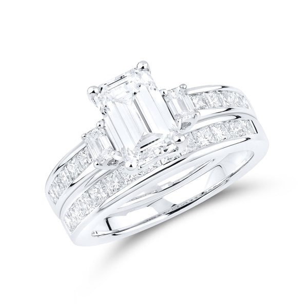 14KT WHITE GOLD 3.29 CTW Emerald Shape LAB DIAMOND BRIDAL SET
