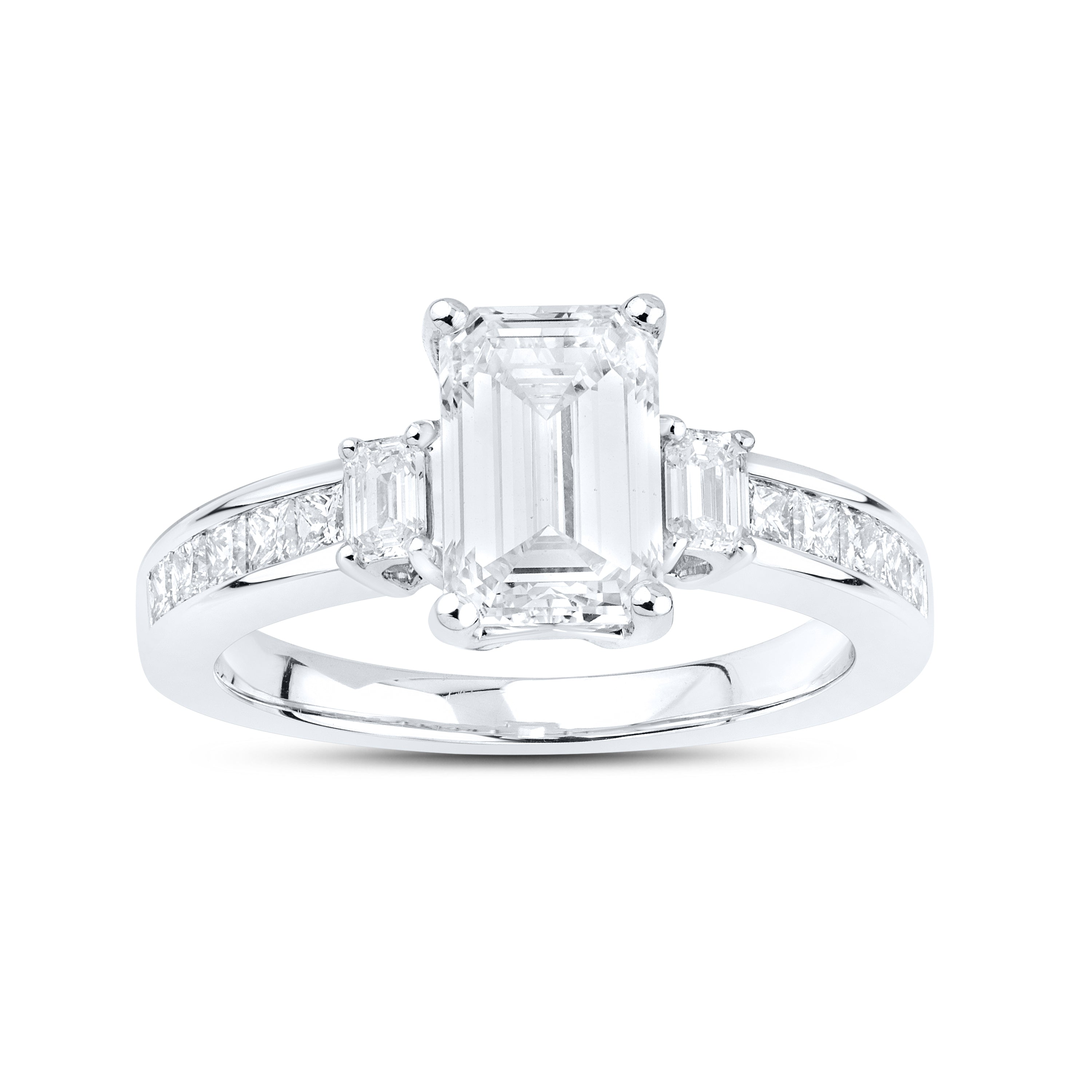 14KT WHITE GOLD 3.29 CTW Emerald Shape LAB DIAMOND BRIDAL SET