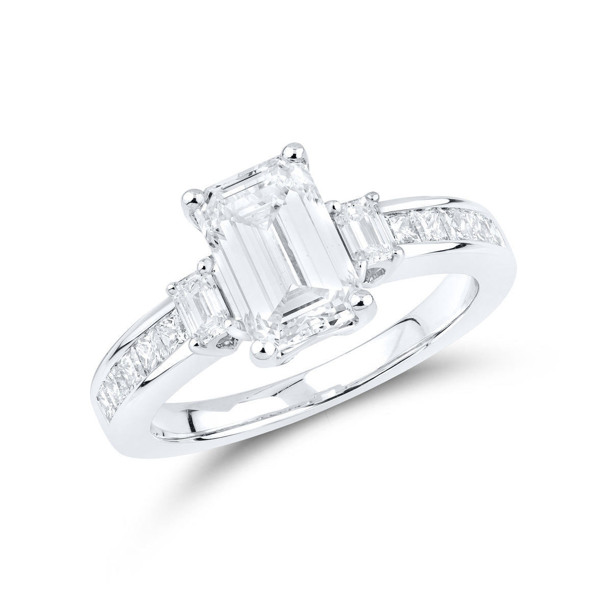 14KT WHITE GOLD 3.29 CTW Emerald Shape LAB DIAMOND BRIDAL SET