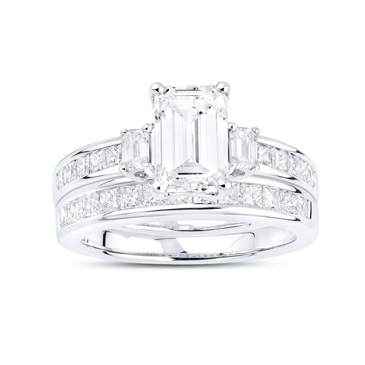 14KT WHITE GOLD 3.29 CTW Emerald Shape LAB DIAMOND BRIDAL SET