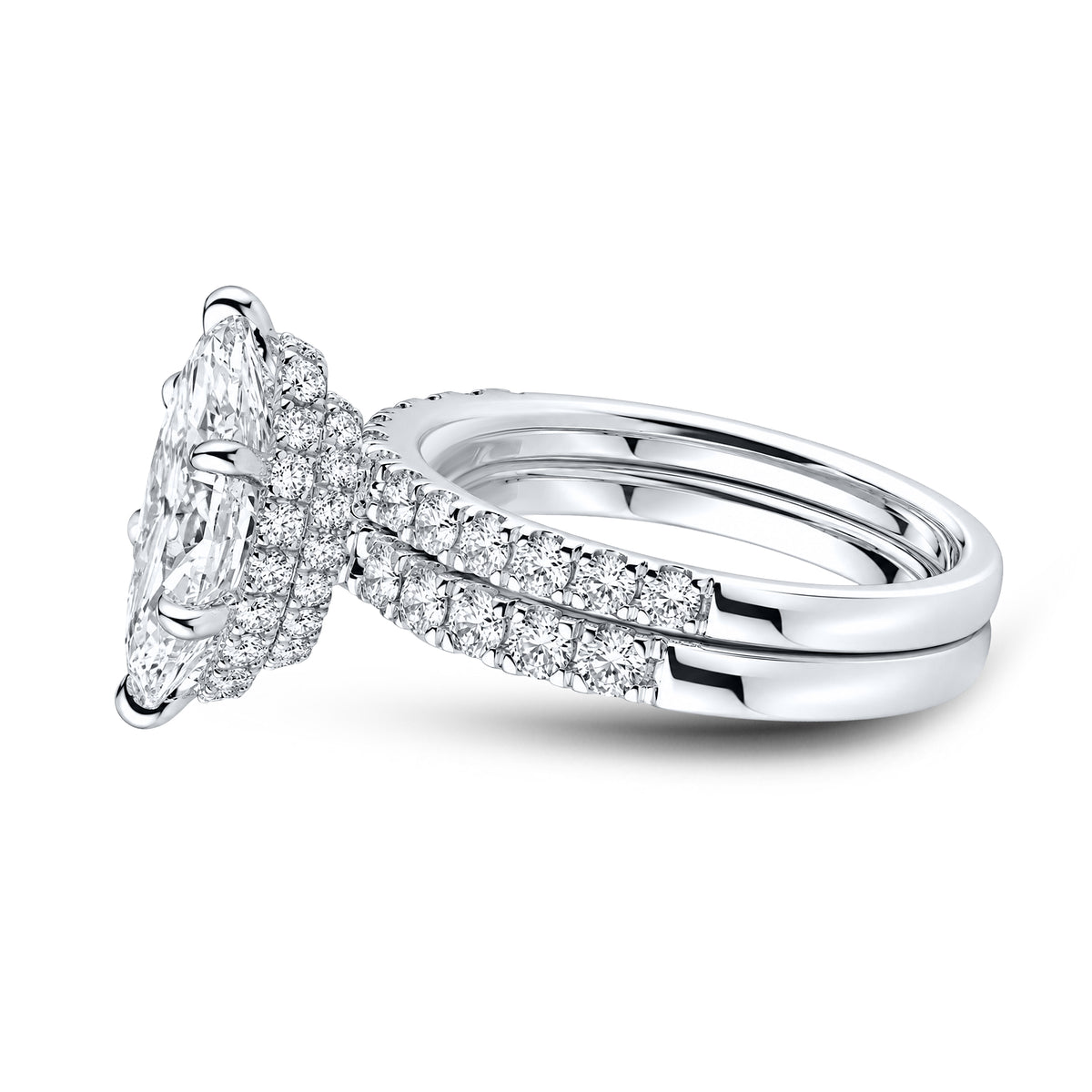14kt White Gold 4.18 CTW  Marquise Shape  Lab Diamond Bridal Ring Set