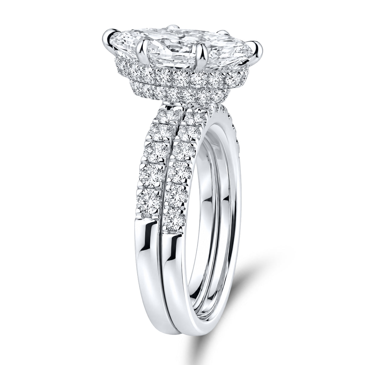 14kt White Gold 4.18 CTW  Marquise Shape  Lab Diamond Bridal Ring Set
