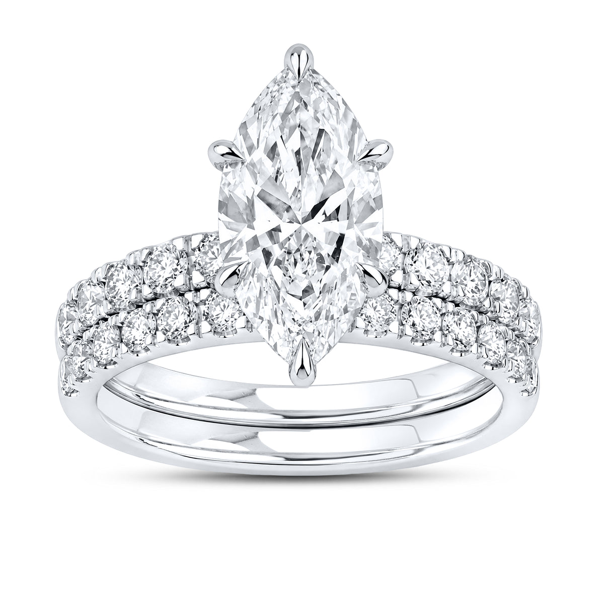 14kt White Gold 4.18 CTW  Marquise Shape  Lab Diamond Bridal Ring Set