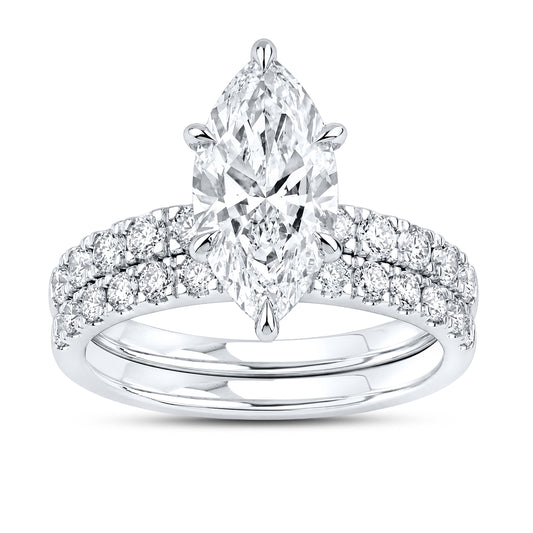 14kt White Gold 4.18 CTW  Marquise Shape  Lab Diamond Bridal Ring Set
