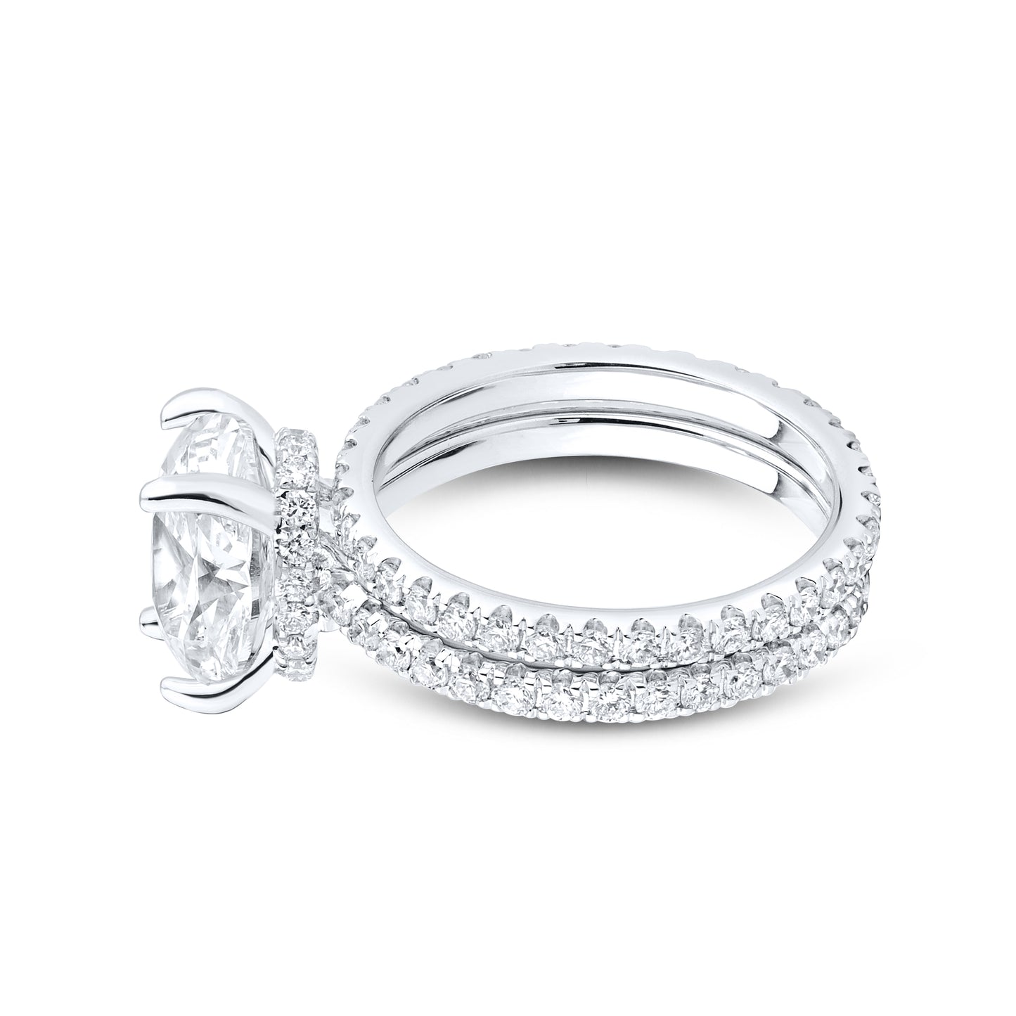 14KT WHITE GOLD 5.00 CTW LAB DIAMOND OVAL SHAPE BRIDAL SET
