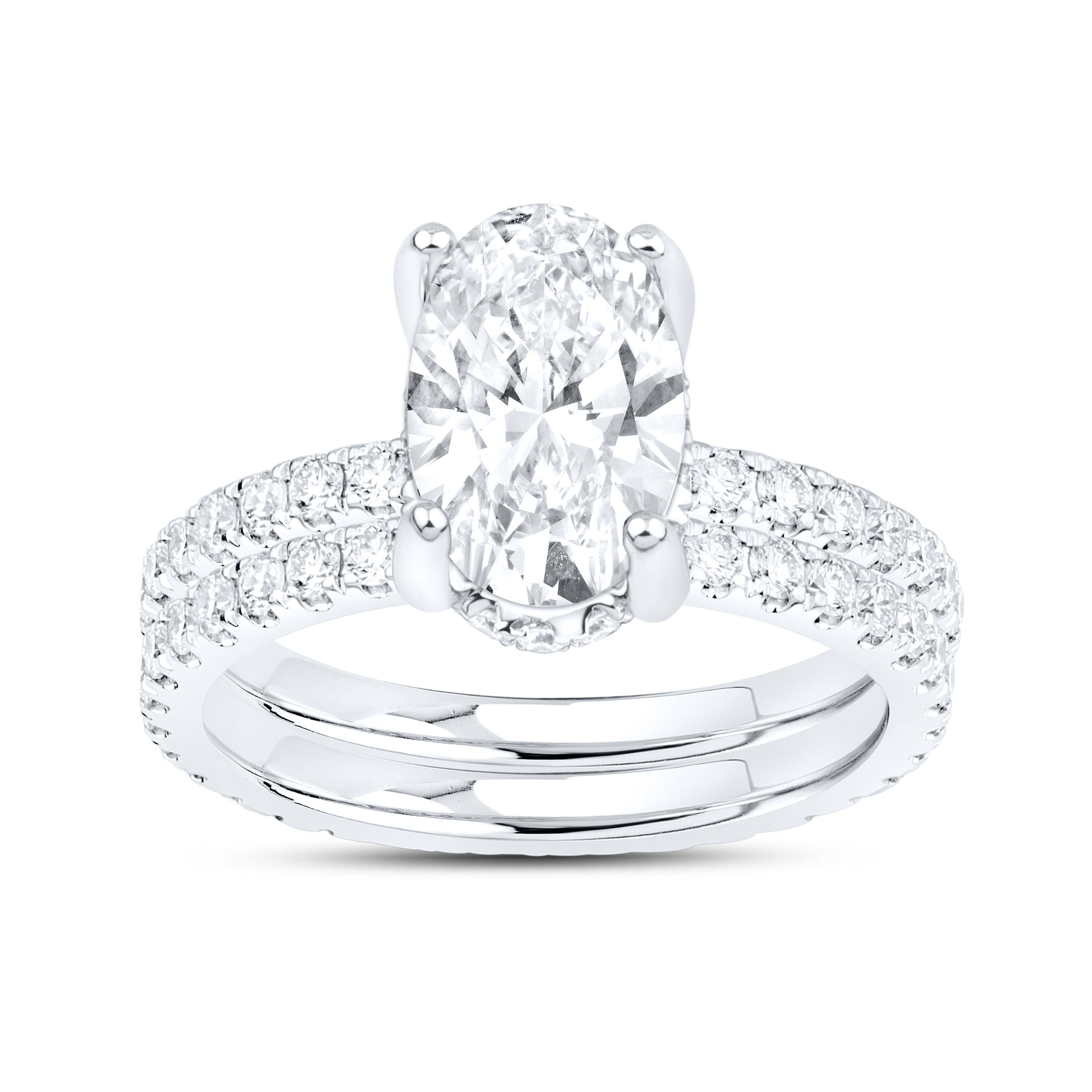 14KT WHITE GOLD 5.00 CTW LAB DIAMOND OVAL SHAPE BRIDAL SET