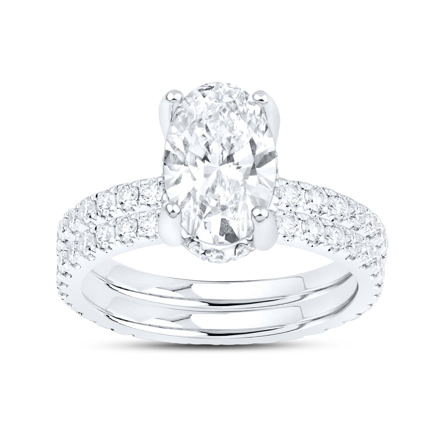 14KT WHITE GOLD 5.00 CTW LAB DIAMOND OVAL SHAPE BRIDAL SET