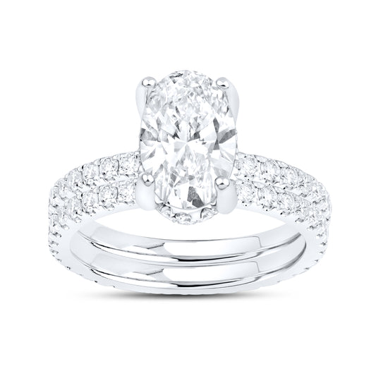 14KT WHITE GOLD 5.00 CTW LAB DIAMOND OVAL SHAPE BRIDAL SET