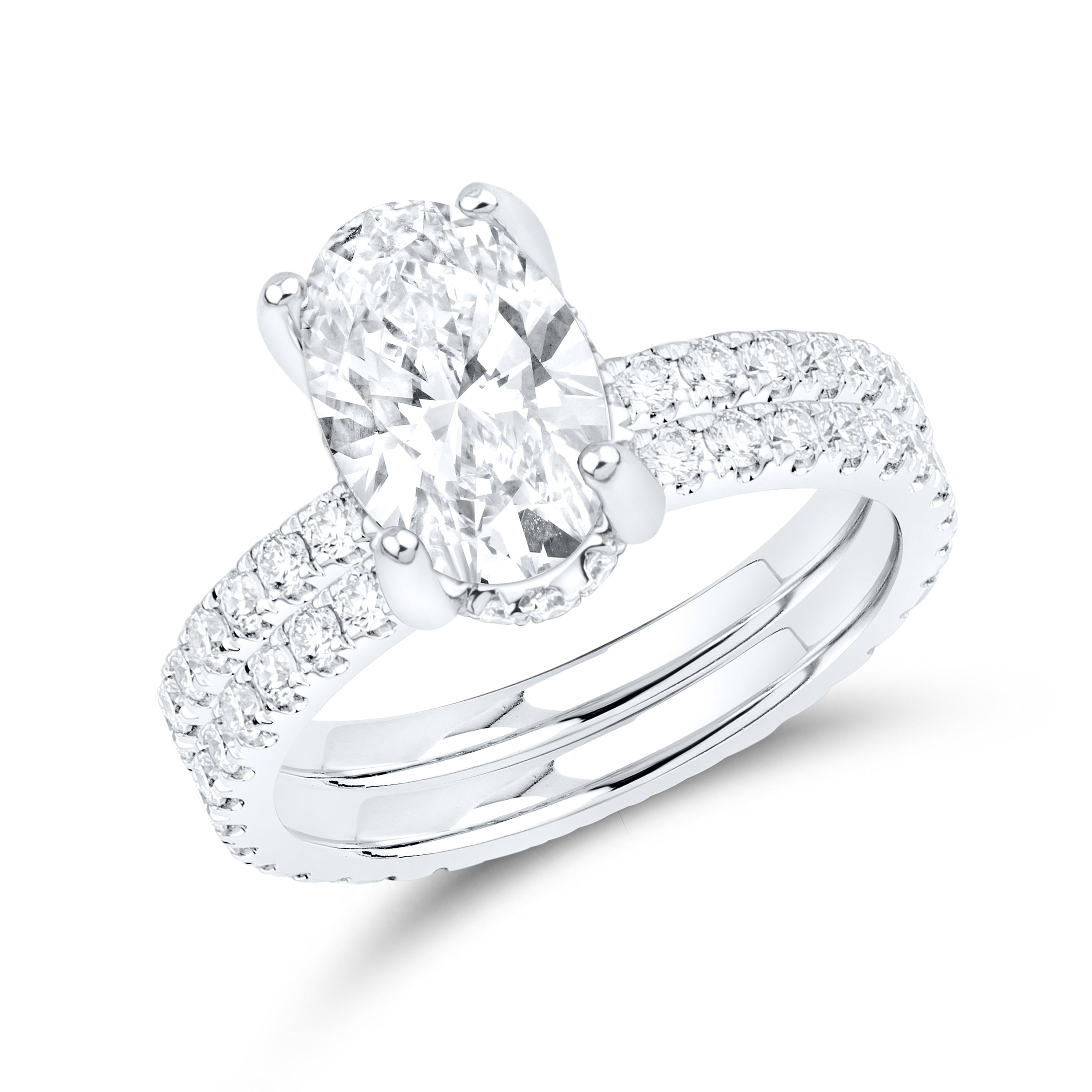 14KT WHITE GOLD 5.00 CTW LAB DIAMOND OVAL SHAPE BRIDAL SET