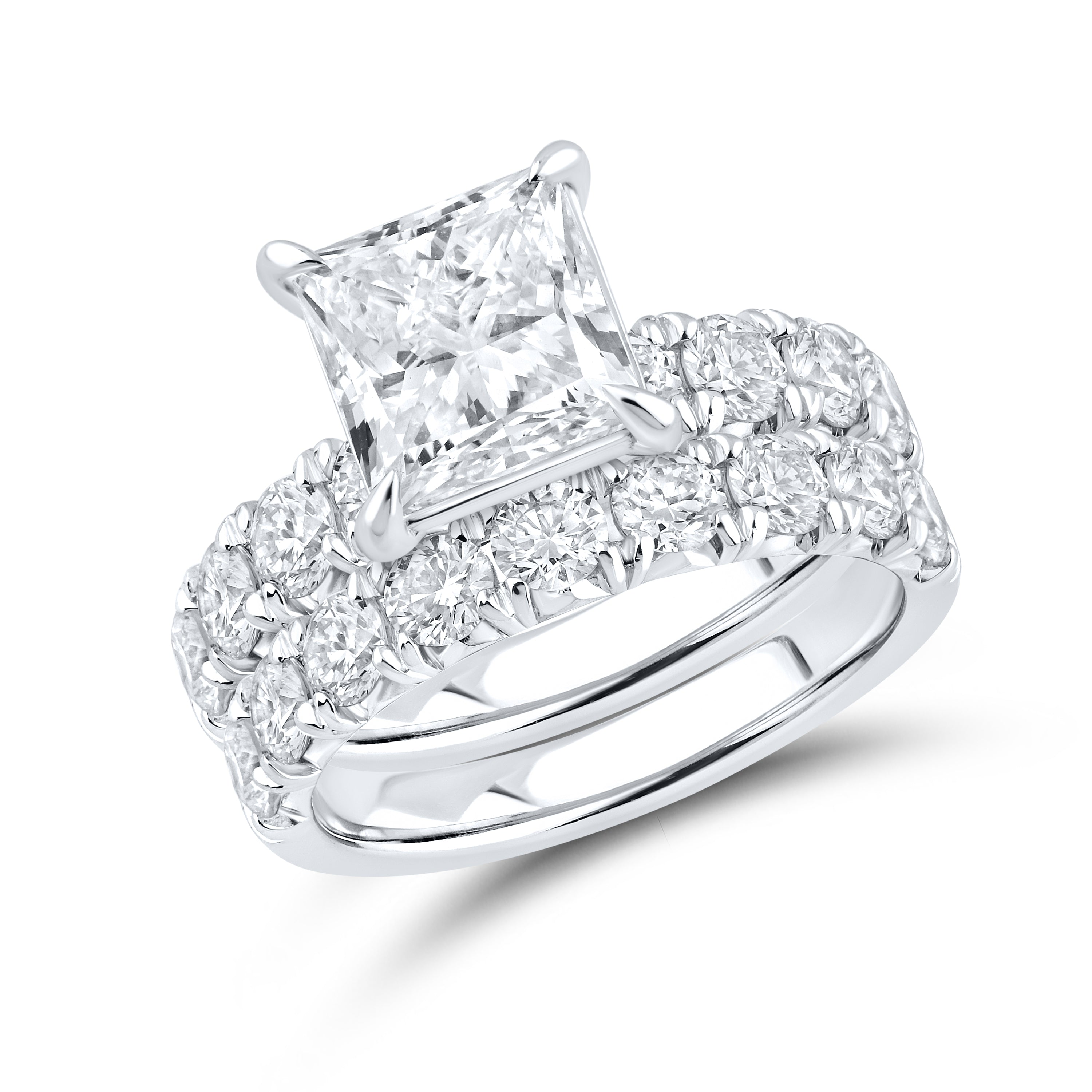 14KT WHITE GOLD 5.40 CTW Princess Shape LAB DIAMOND BRIDAL SET