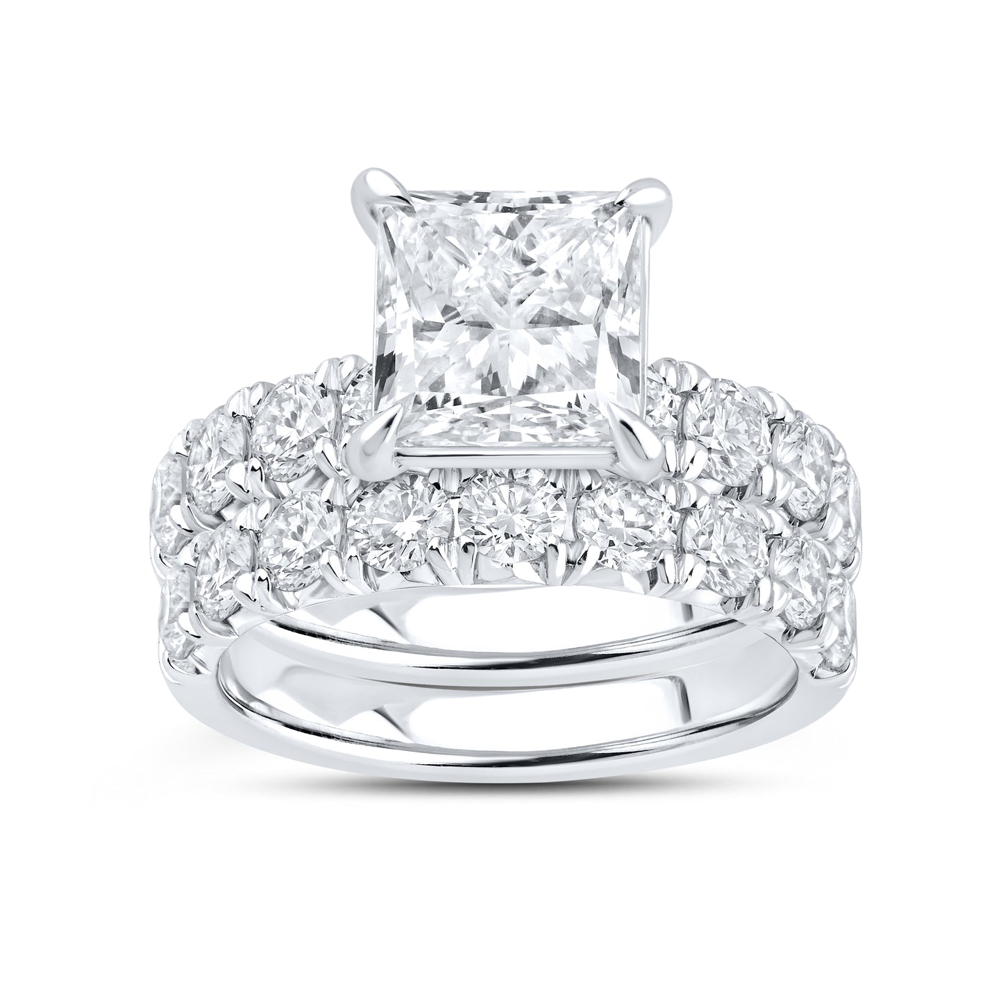 14KT WHITE GOLD 5.40 CTW Princess Shape LAB DIAMOND BRIDAL SET