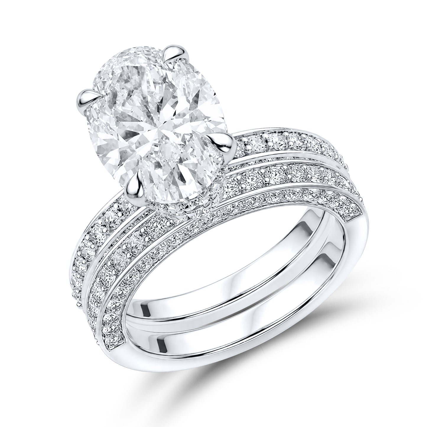14KT WHITE GOLD 7.31 CTW LAB DIAMOND OVAL RING 5.07 CTW CENTER