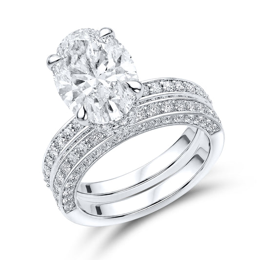 14KT WHITE GOLD 7.31 CTW LAB DIAMOND OVAL RING 5.07 CTW CENTER