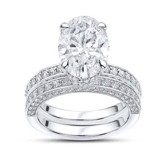 14KT WHITE GOLD 7.31 CTW LAB DIAMOND OVAL RING 5.07 CTW CENTER