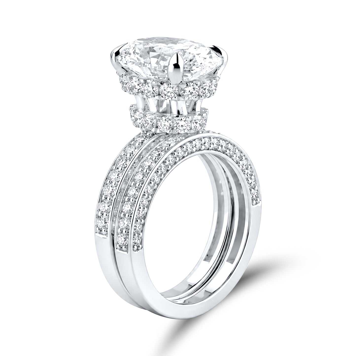 14KT WHITE GOLD 7.31 CTW LAB DIAMOND OVAL RING 5.07 CTW CENTER