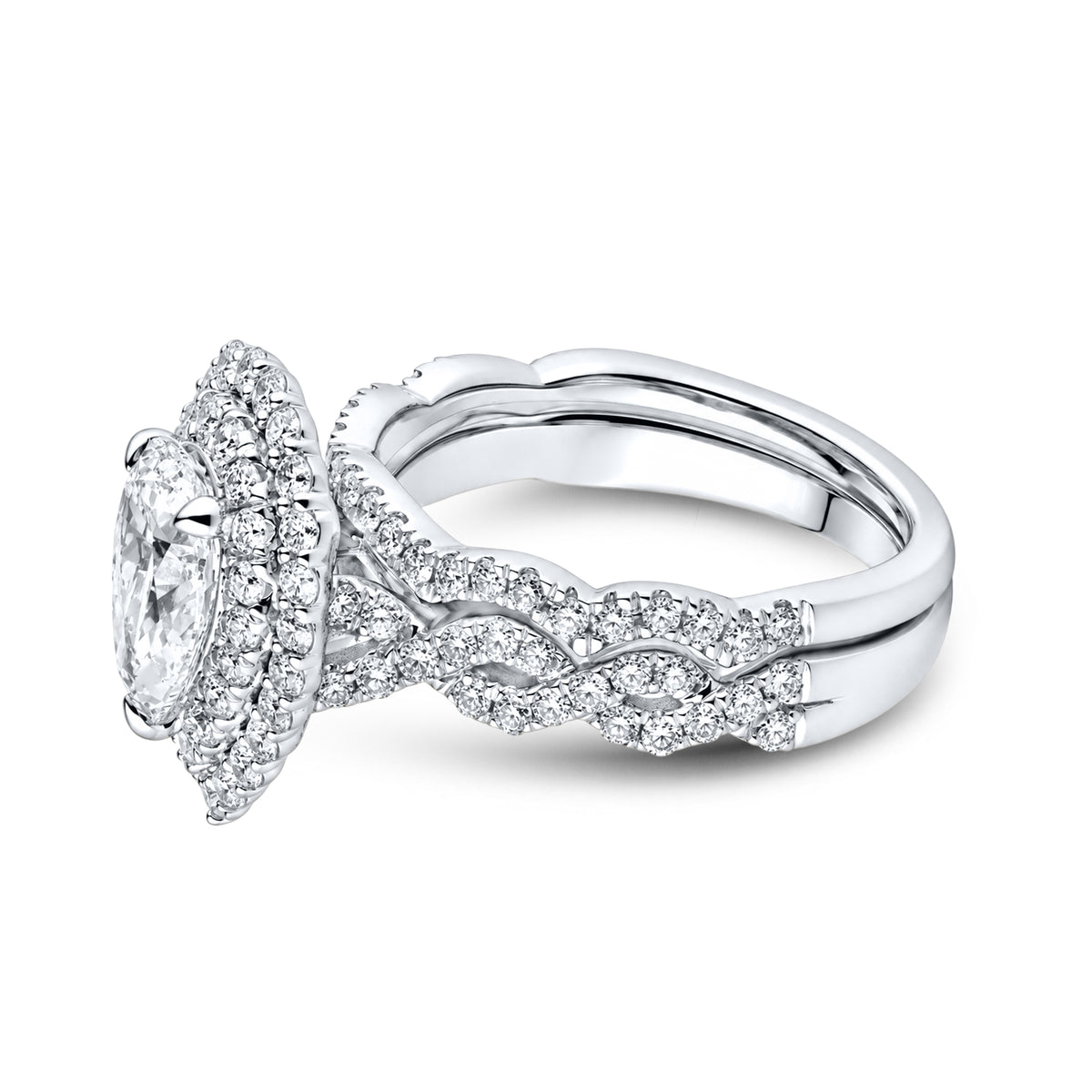 14kt White Gold 2.00 CTW  Pear Shape  Lab Diamond Bridal Ring Set