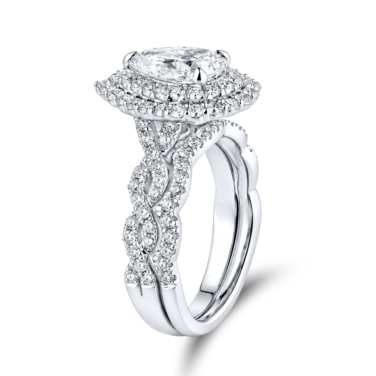 14kt White Gold 2.00 CTW  Pear Shape  Lab Diamond Bridal Ring Set