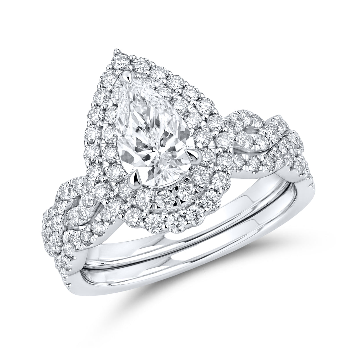 14kt White Gold 2.00 CTW  Pear Shape  Lab Diamond Bridal Ring Set