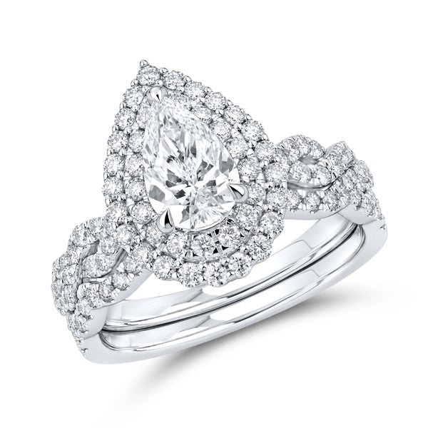 14kt White Gold 2.00 CTW  Pear Shape  Lab Diamond Bridal Ring Set