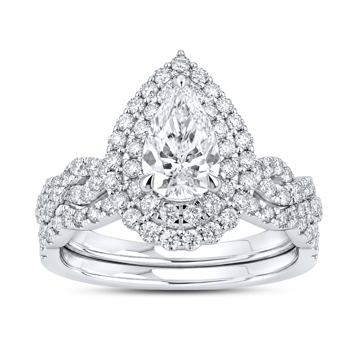 14kt White Gold 2.00 CTW  Pear Shape  Lab Diamond Bridal Ring Set