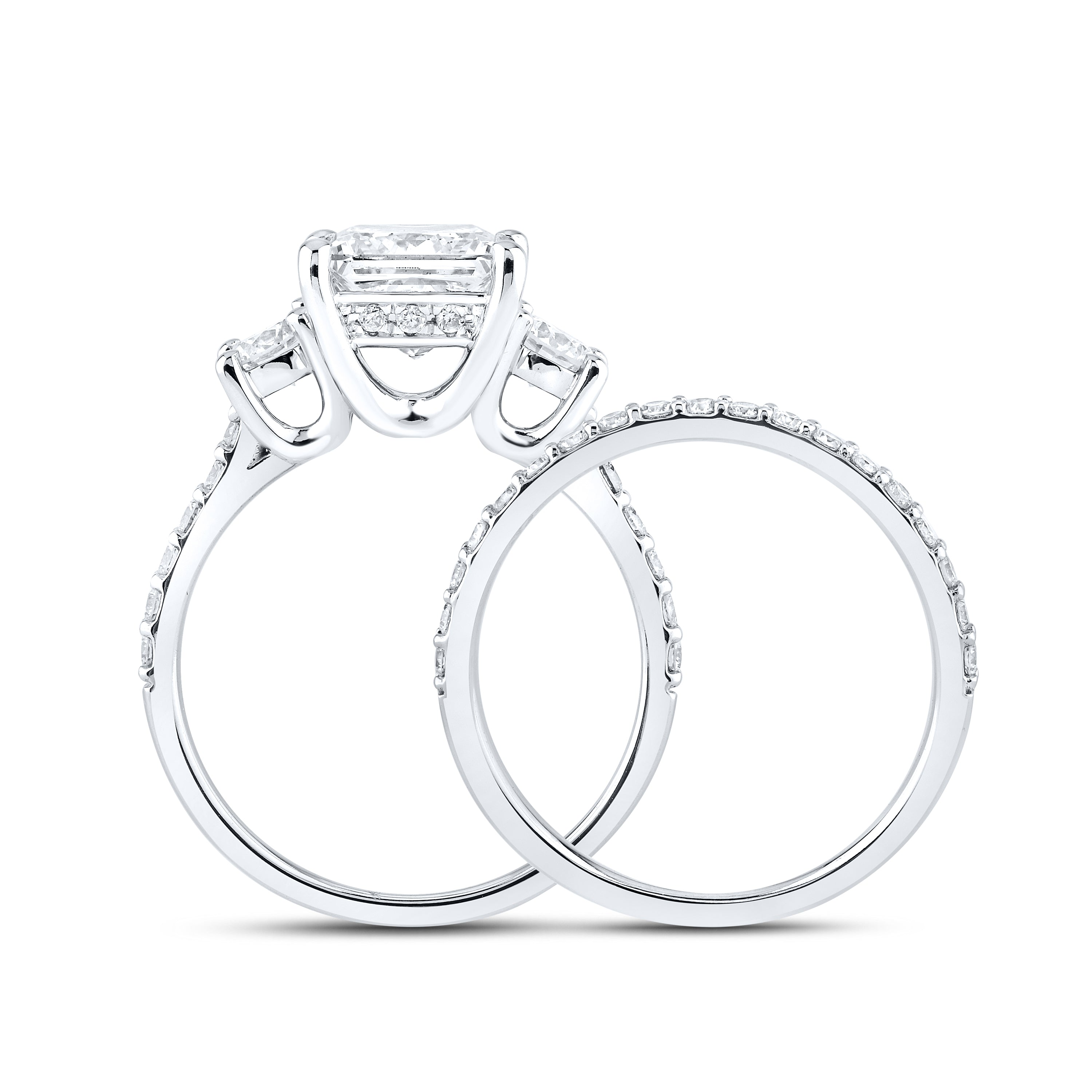 14KT WHITE GOLD 3 CTW PRINCESS AND ROUND SHAPE LAB DIAMOND BRIDAL SET