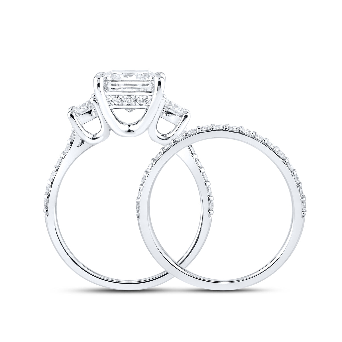 14KT WHITE GOLD 3 CTW PRINCESS AND ROUND SHAPE LAB DIAMOND BRIDAL SET