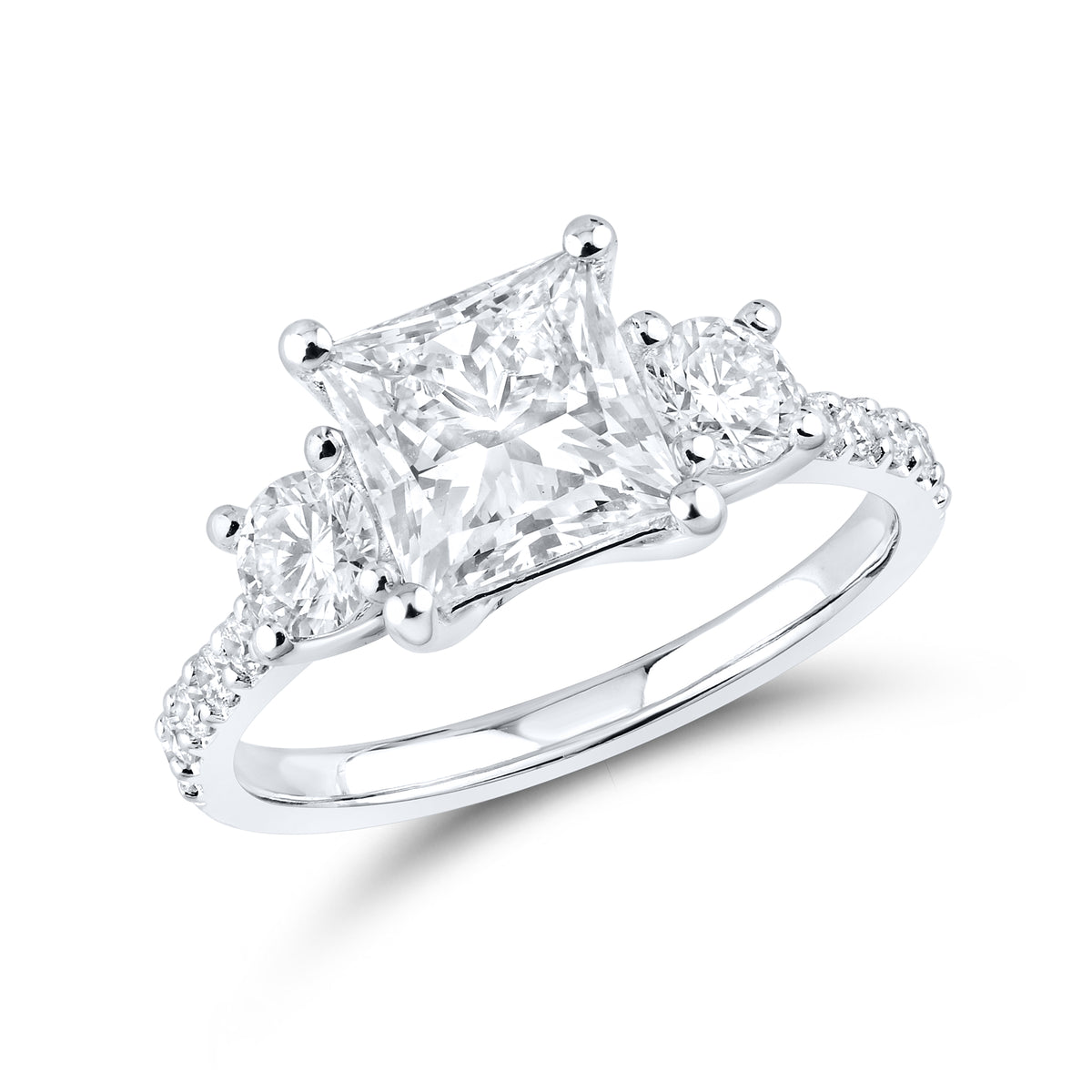 14KT WHITE GOLD 3 CTW PRINCESS AND ROUND SHAPE LAB DIAMOND BRIDAL SET