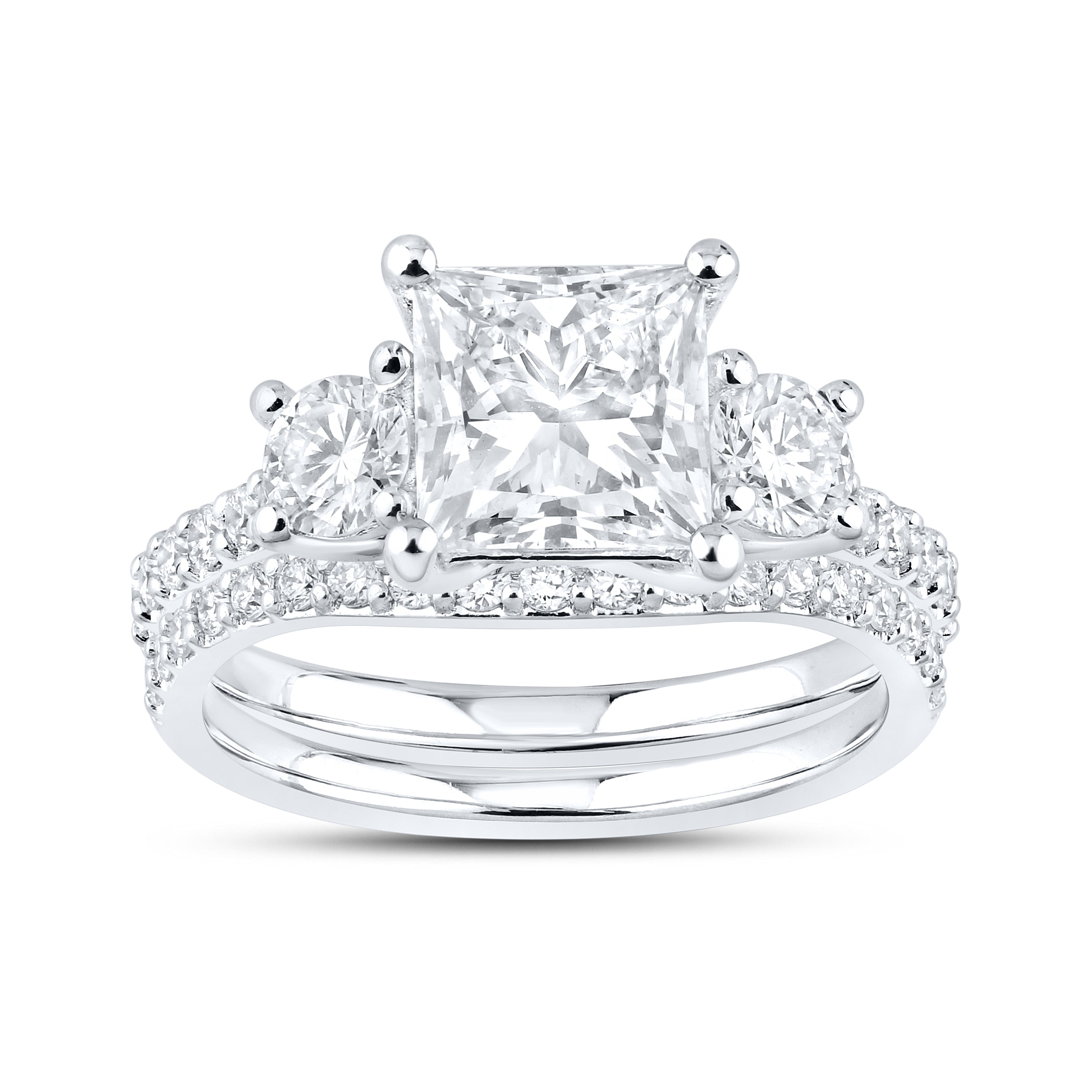 14KT WHITE GOLD 3 CTW PRINCESS AND ROUND SHAPE LAB DIAMOND BRIDAL SET