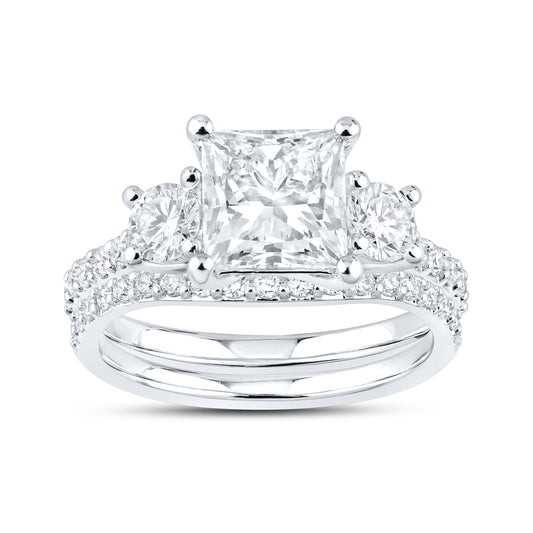 14KT WHITE GOLD 3 CTW PRINCESS AND ROUND SHAPE LAB DIAMOND BRIDAL SET