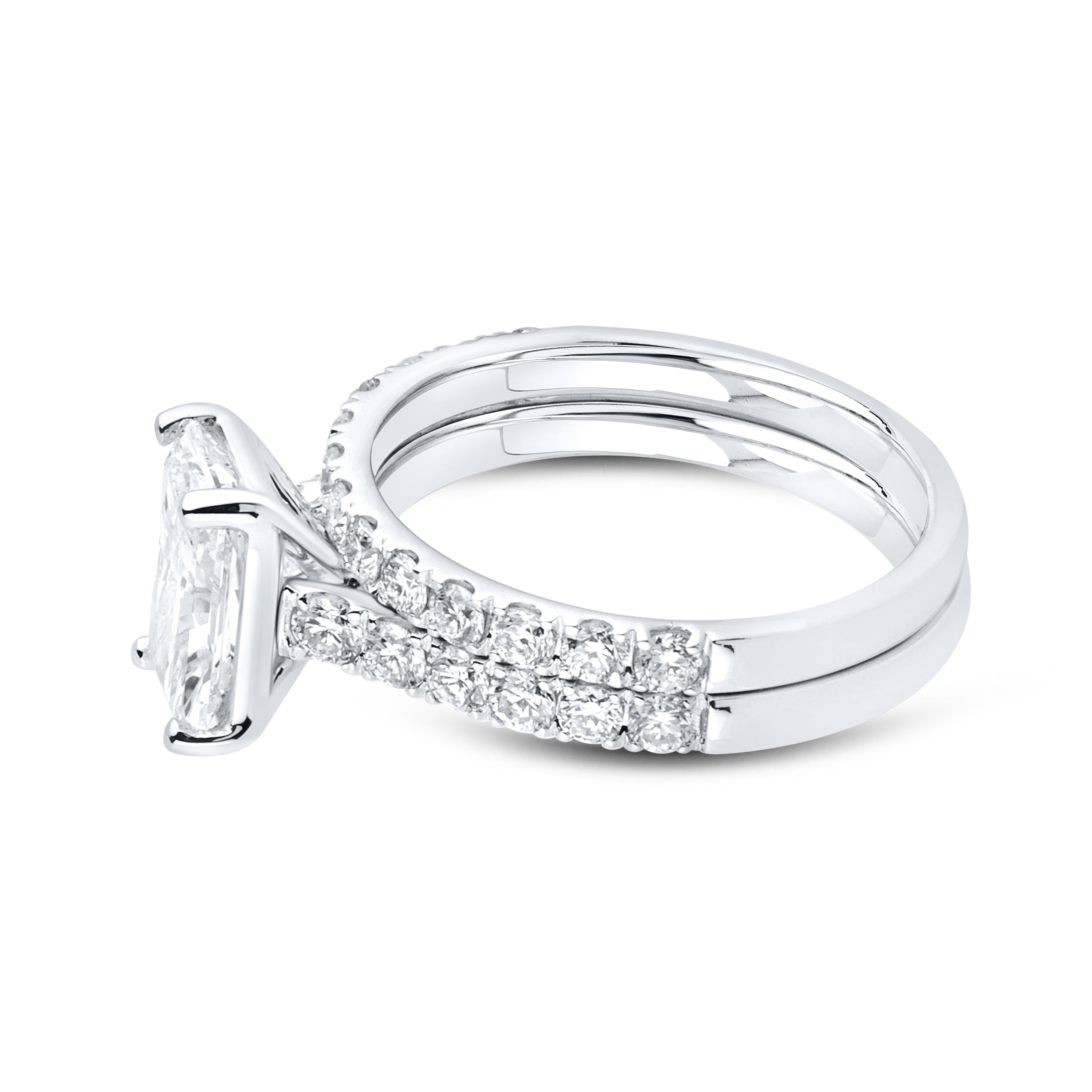 14kt White Gold 3 CTW  Radiant  Shape  Lab Diamond Bridal Ring Set