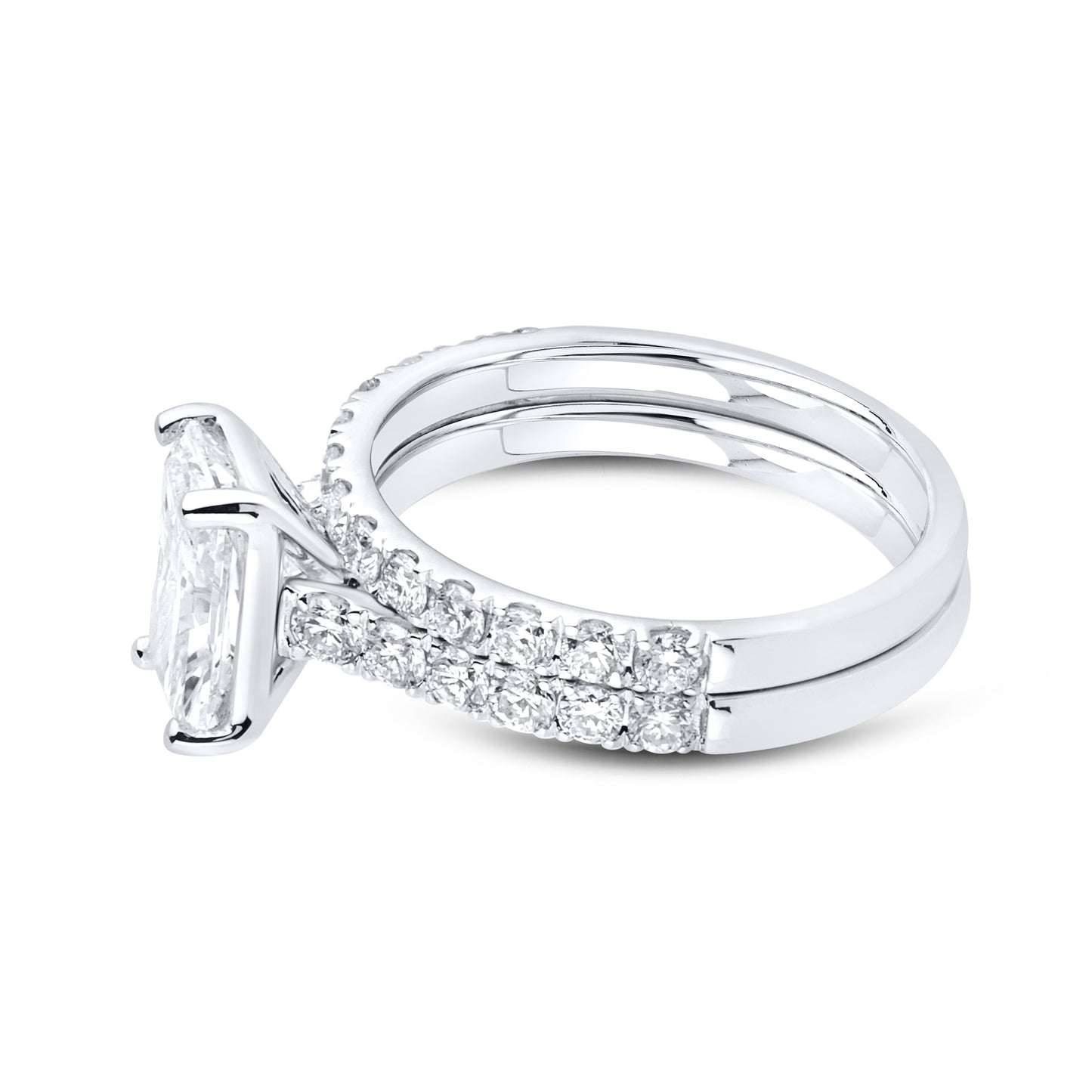 14kt White Gold 3 CTW  Radiant  Shape  Lab Diamond Bridal Ring Set