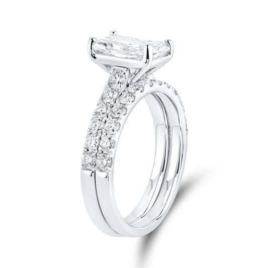 14kt White Gold 3 CTW  Radiant  Shape  Lab Diamond Bridal Ring Set