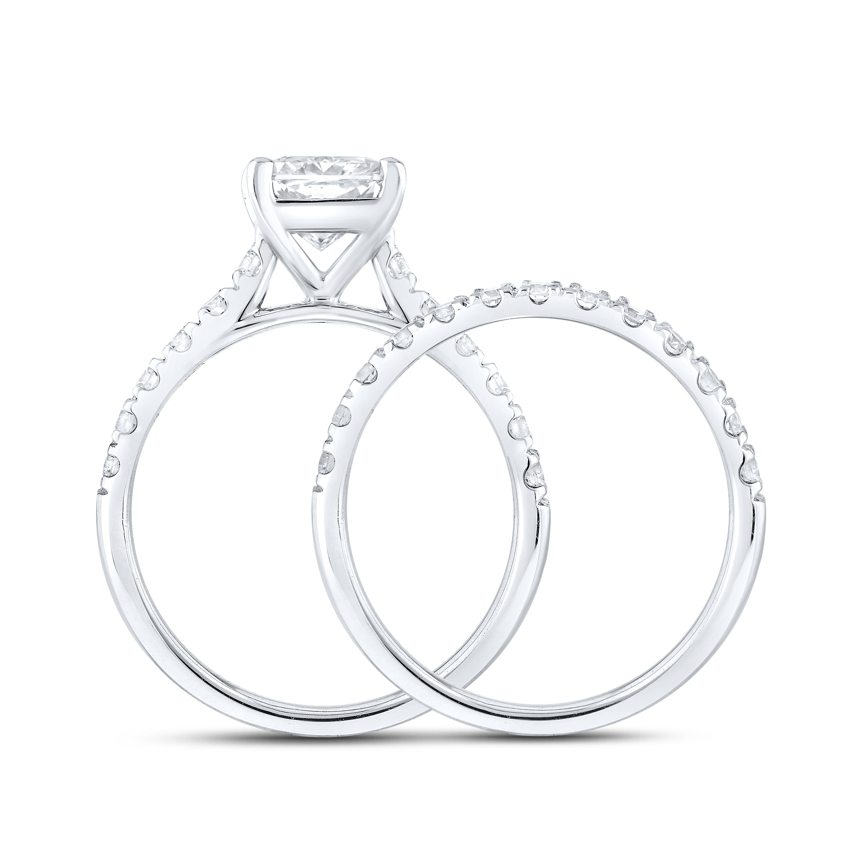 14kt White Gold 3 CTW  Radiant  Shape  Lab Diamond Bridal Ring Set