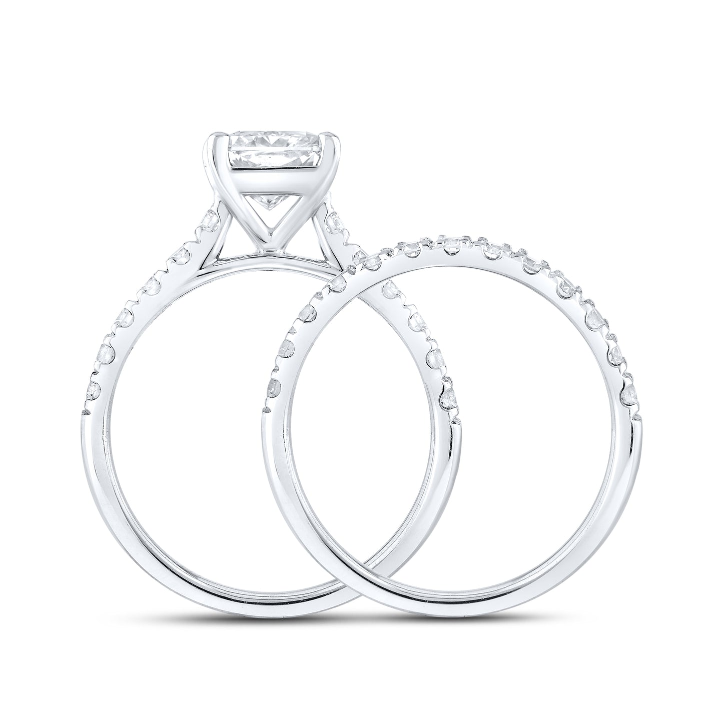 14kt White Gold 3 CTW  Radiant  Shape  Lab Diamond Bridal Ring Set