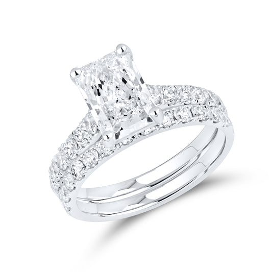 14kt White Gold 3 CTW  Radiant  Shape  Lab Diamond Bridal Ring Set