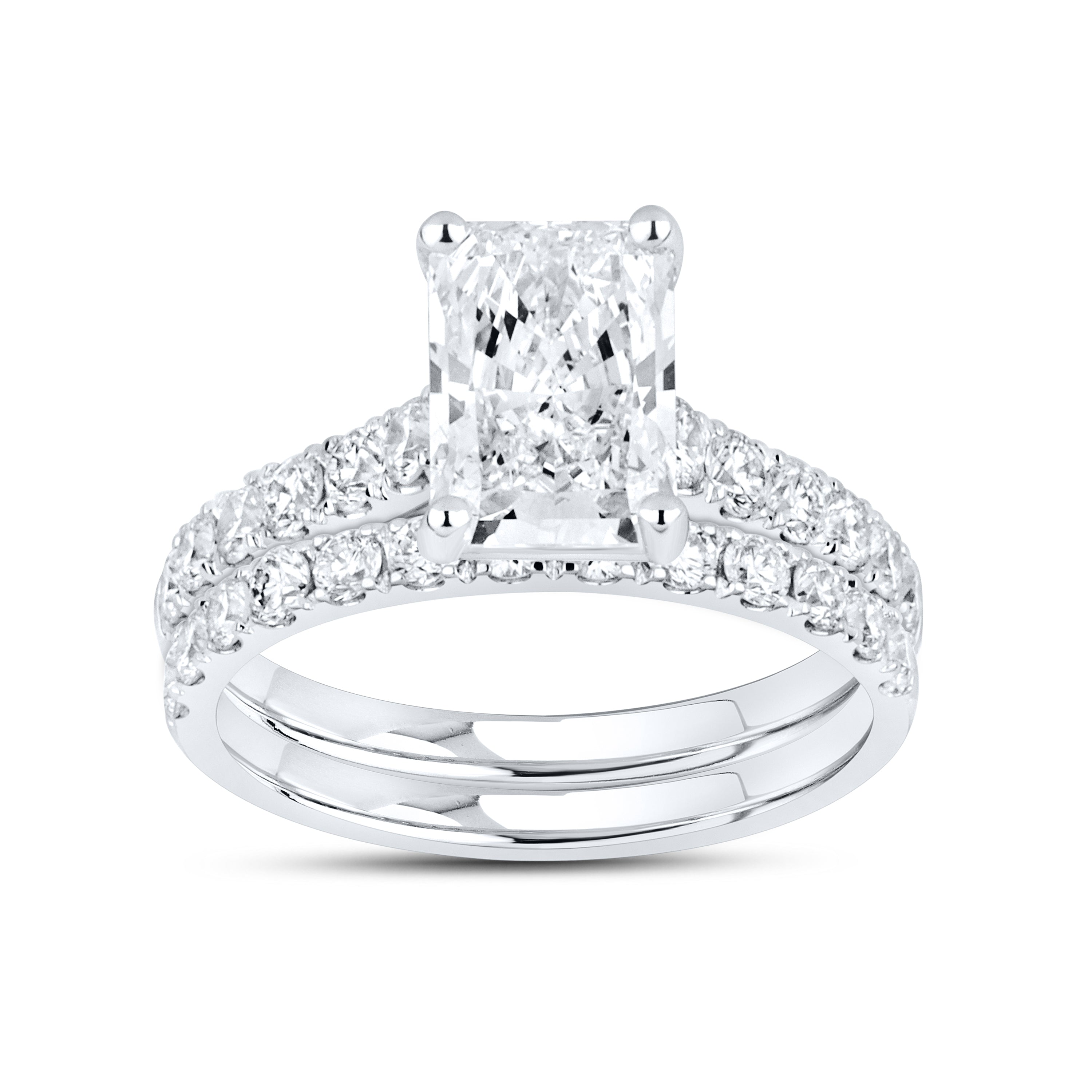 14kt White Gold 3 CTW  Radiant  Shape  Lab Diamond Bridal Ring Set
