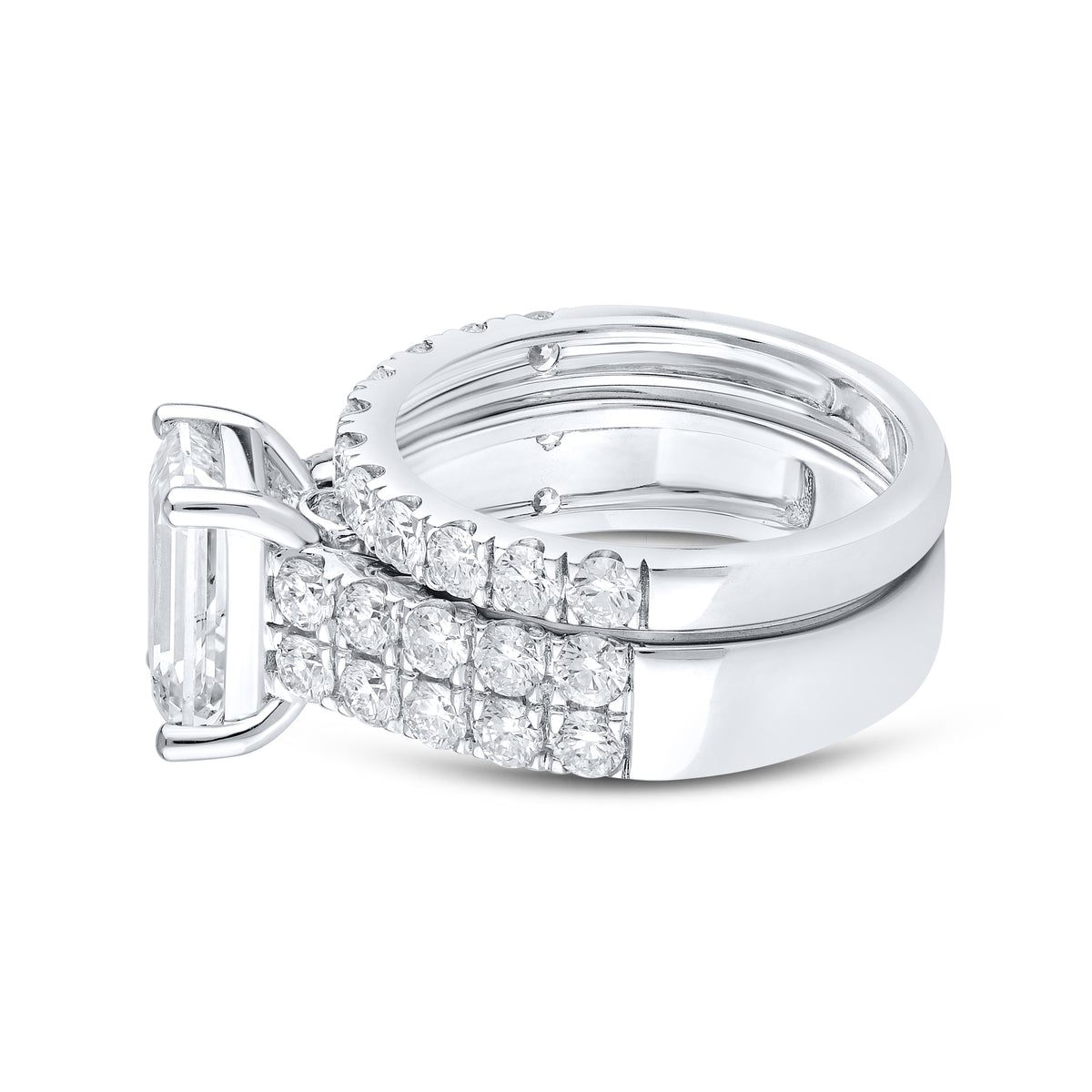 14KT WHITE GOLD 5.02 CTW LAB DIAMOND EMERALD SHAPE BRIDAL SET