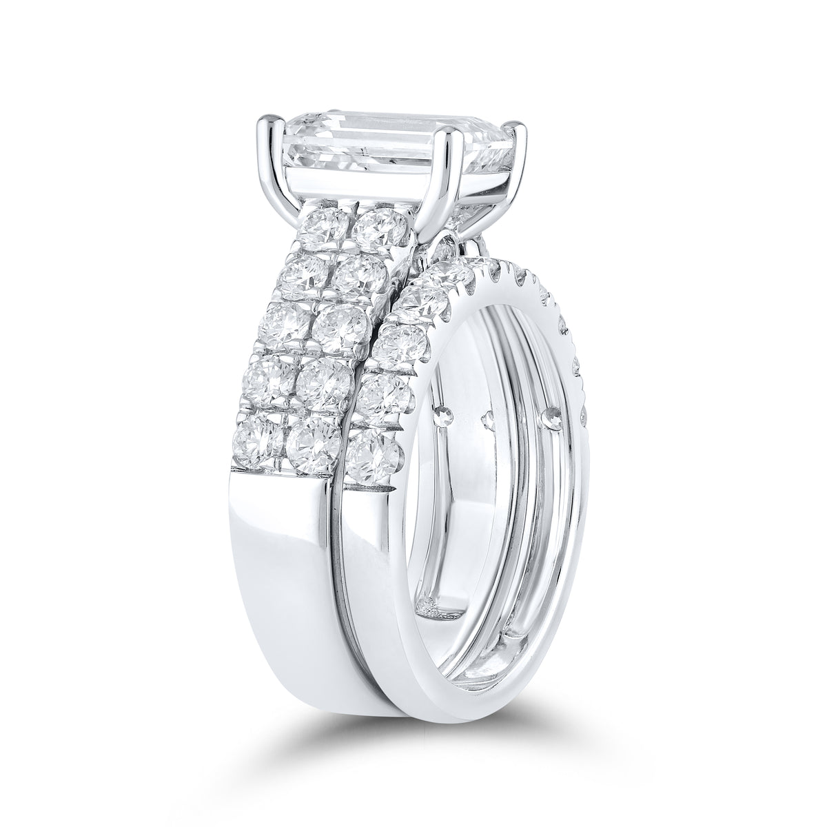 14KT WHITE GOLD 5.02 CTW LAB DIAMOND EMERALD SHAPE BRIDAL SET