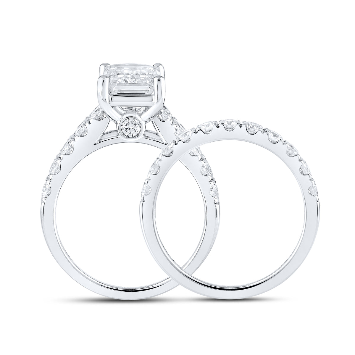 14KT WHITE GOLD 5.02 CTW LAB DIAMOND EMERALD SHAPE BRIDAL SET