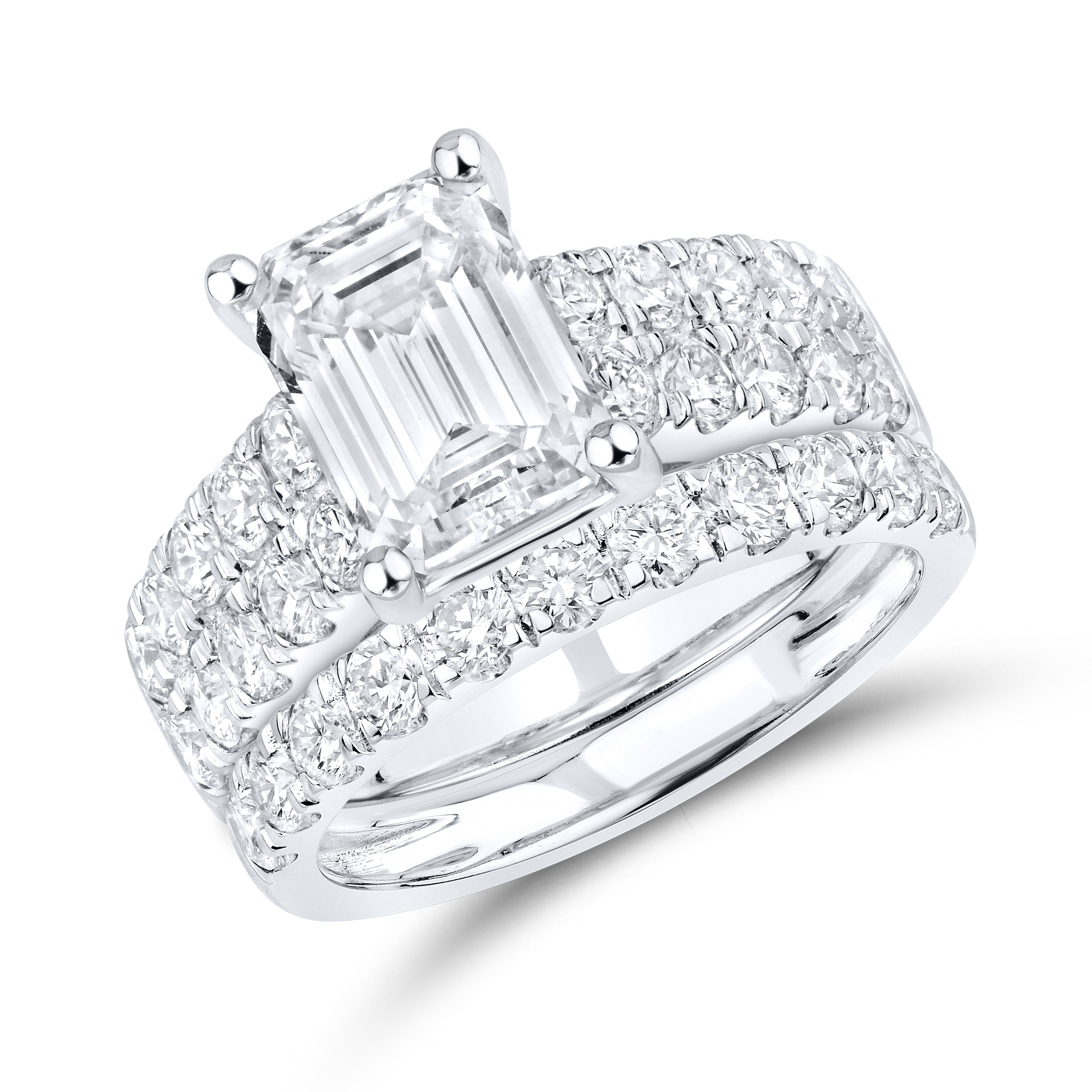 14KT WHITE GOLD 5.02 CTW LAB DIAMOND EMERALD SHAPE BRIDAL SET