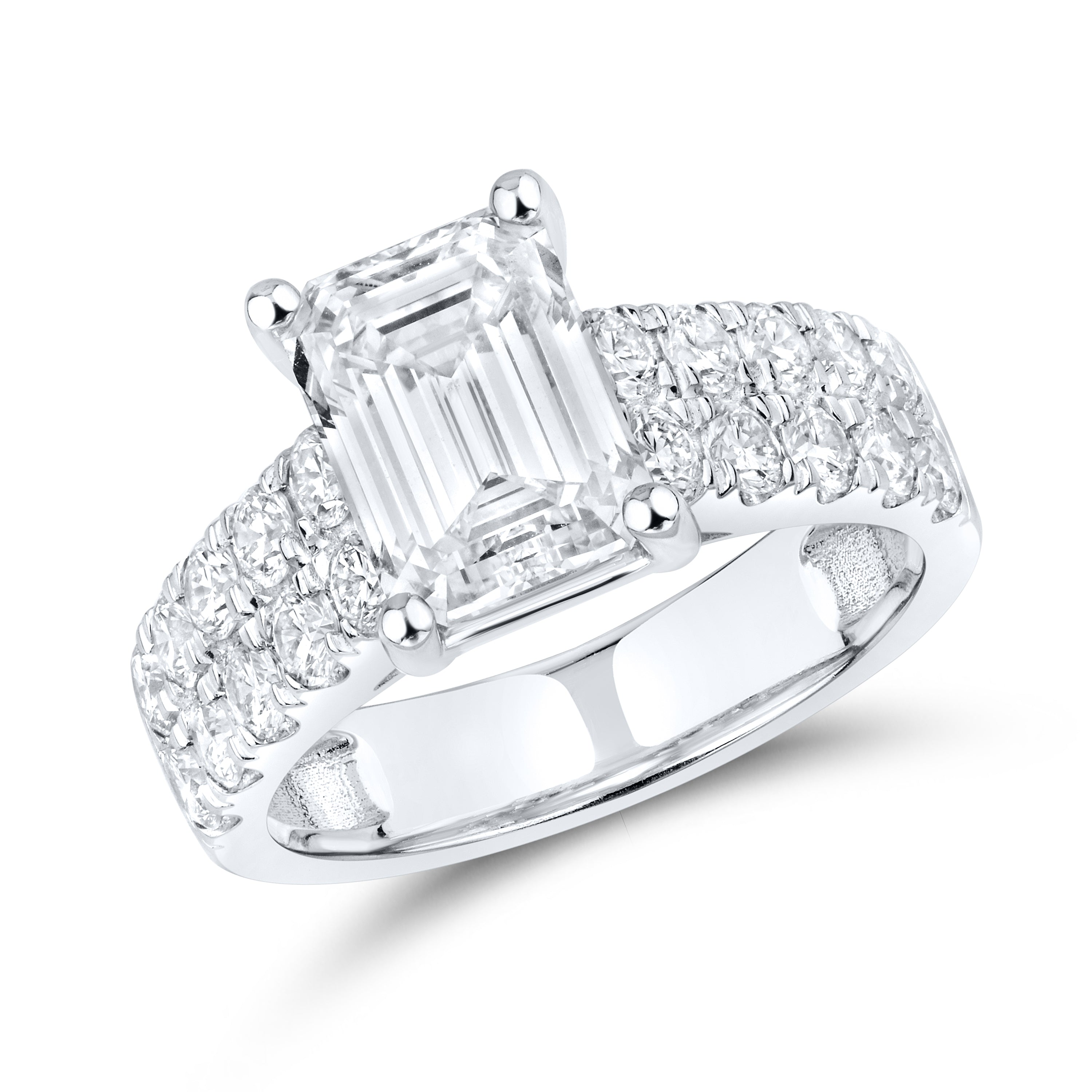 14KT WHITE GOLD 5.02 CTW LAB DIAMOND EMERALD SHAPE BRIDAL SET