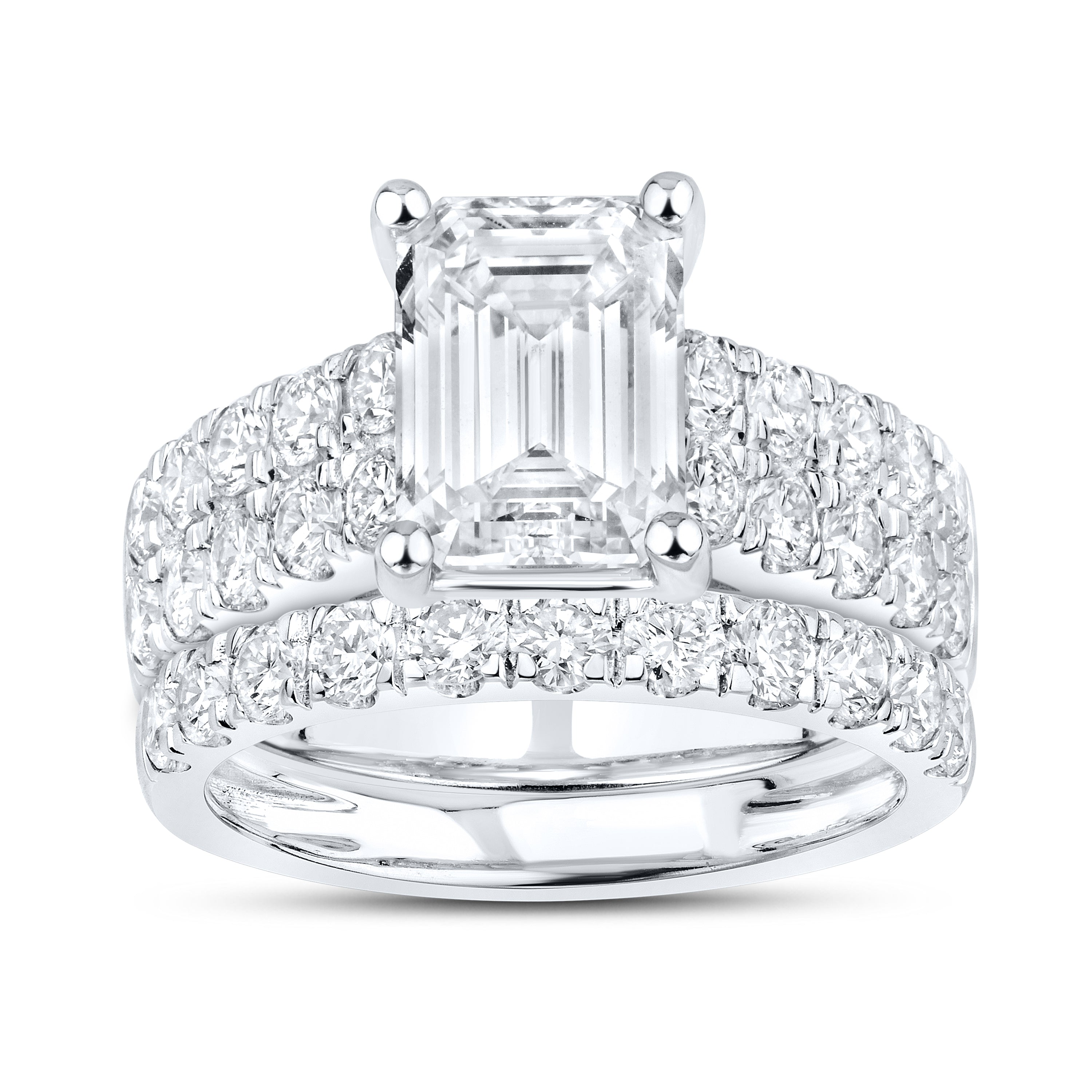 14KT WHITE GOLD 5.02 CTW LAB DIAMOND EMERALD SHAPE BRIDAL SET