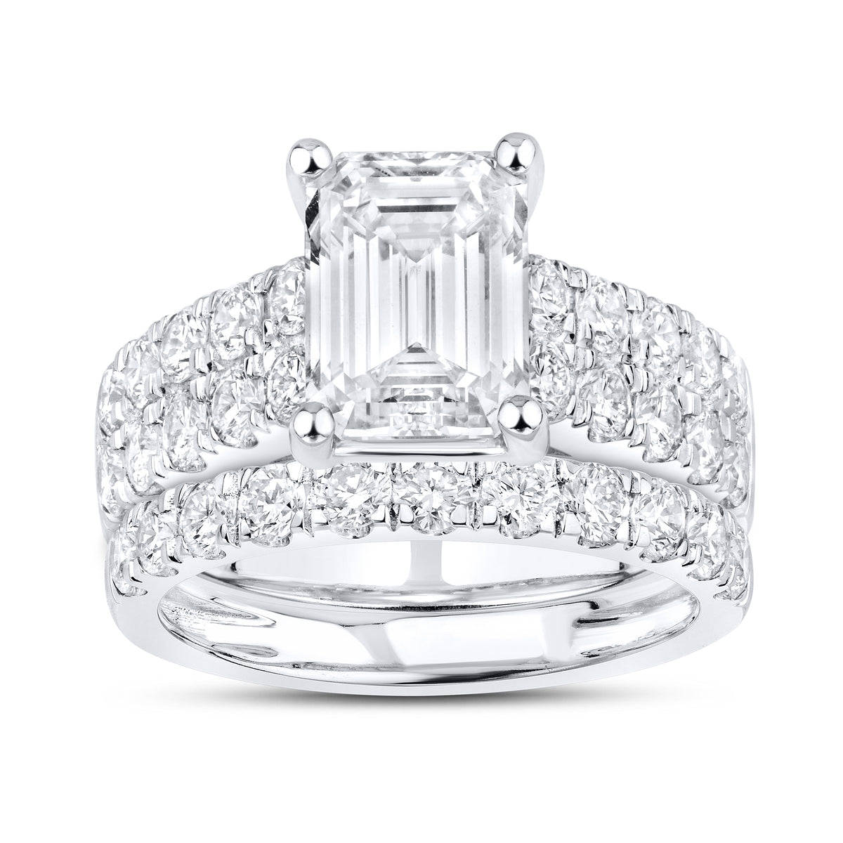 14KT WHITE GOLD 5.02 CTW LAB DIAMOND EMERALD SHAPE BRIDAL SET