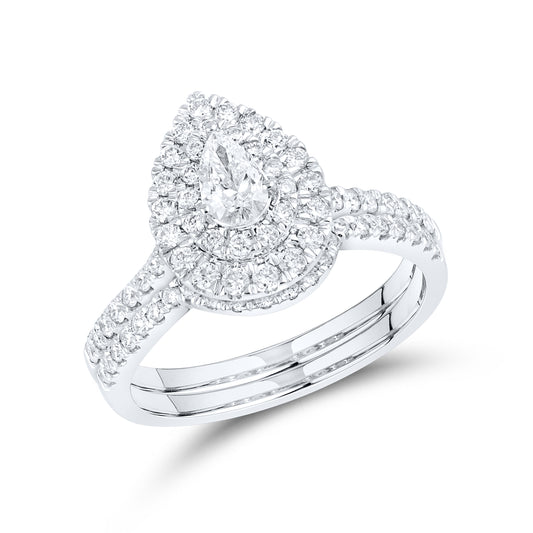 10kt White Gold 0.97 CTW Lab Diamond Bridal Ring Set