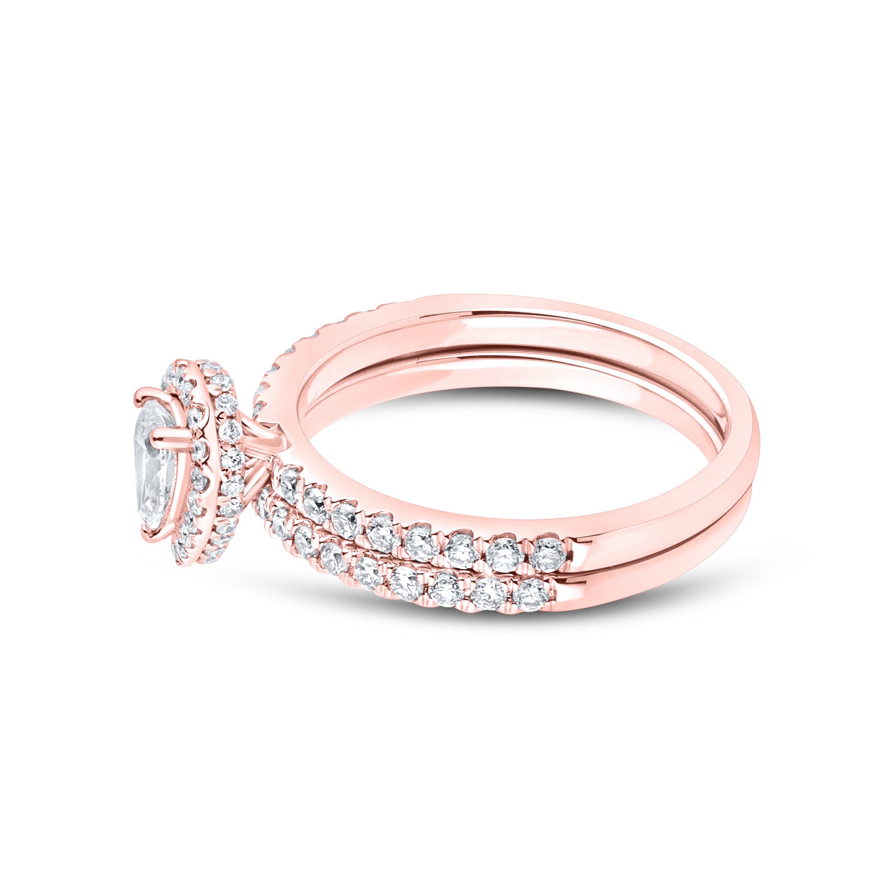 14KT ROSE GOLD 1 CTW PEAR SHAPE LAB DIAMOND BRIDAL RING SET