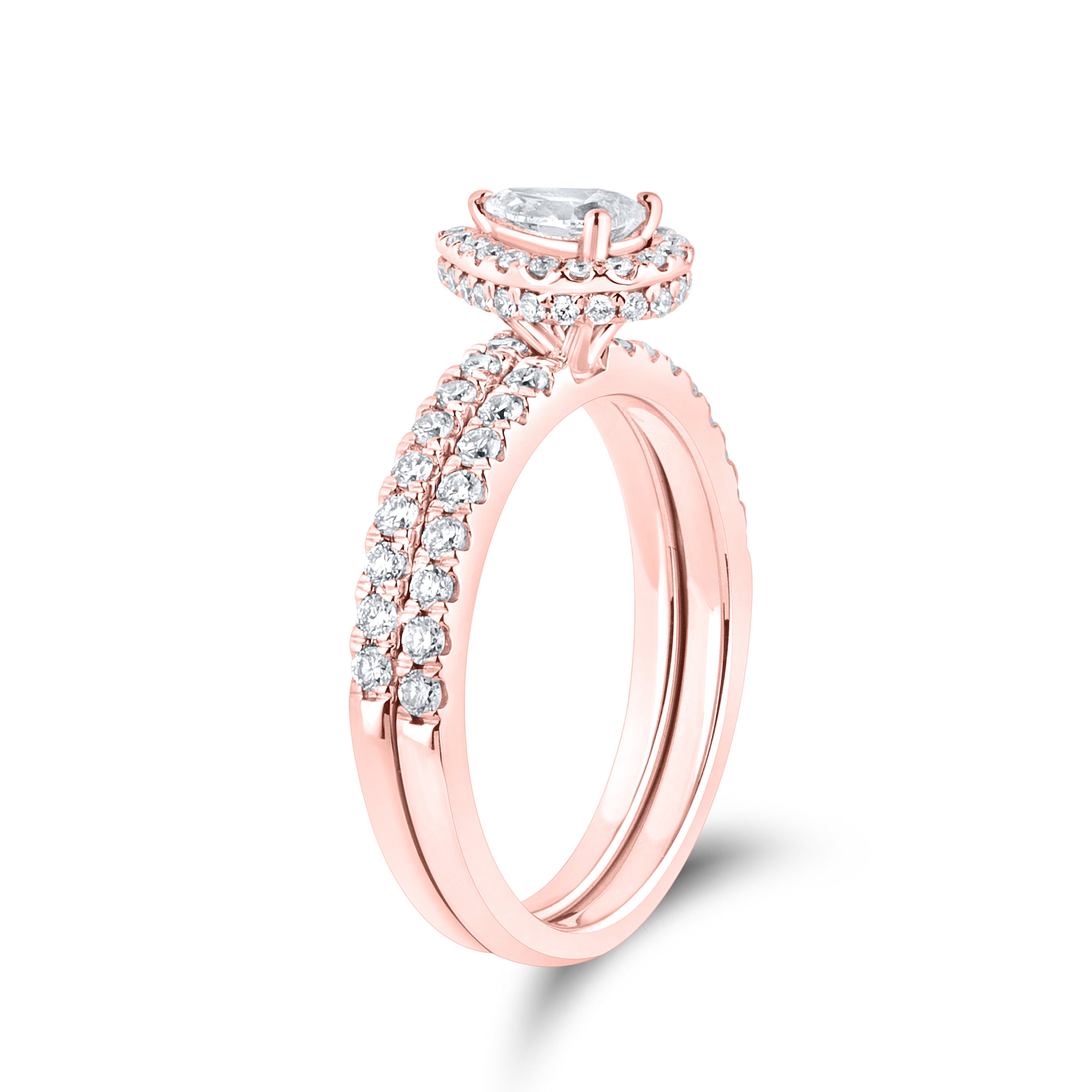 14KT ROSE GOLD 1 CTW PEAR SHAPE LAB DIAMOND BRIDAL RING SET
