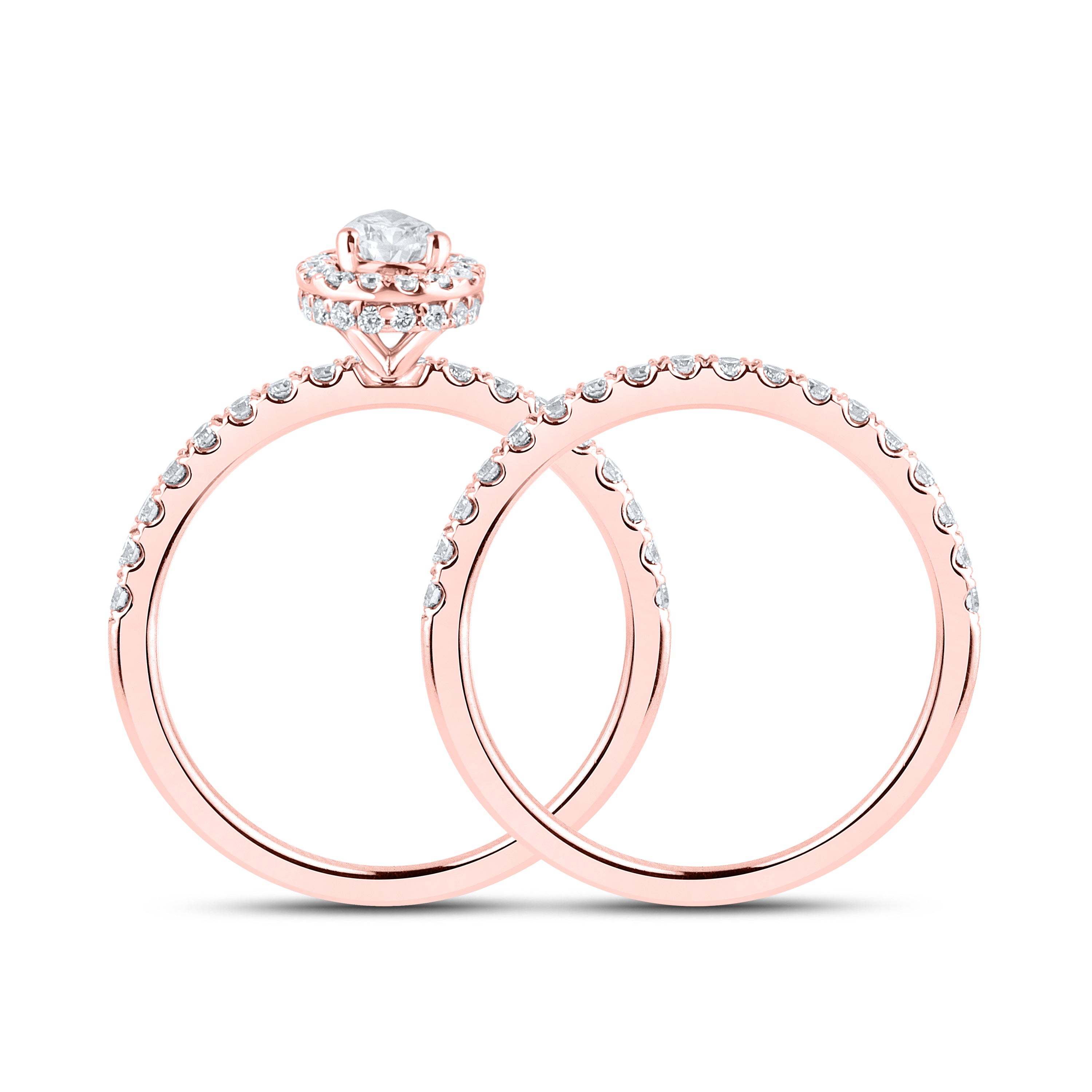 14KT ROSE GOLD 1 CTW PEAR SHAPE LAB DIAMOND BRIDAL RING SET